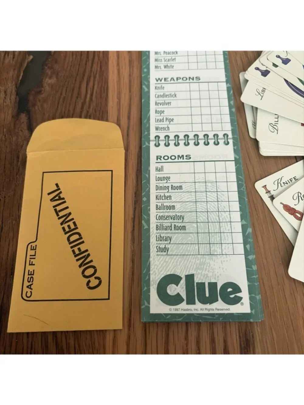 Vintage 1997 Clue Board Game Replacement Cards Folder Notepad